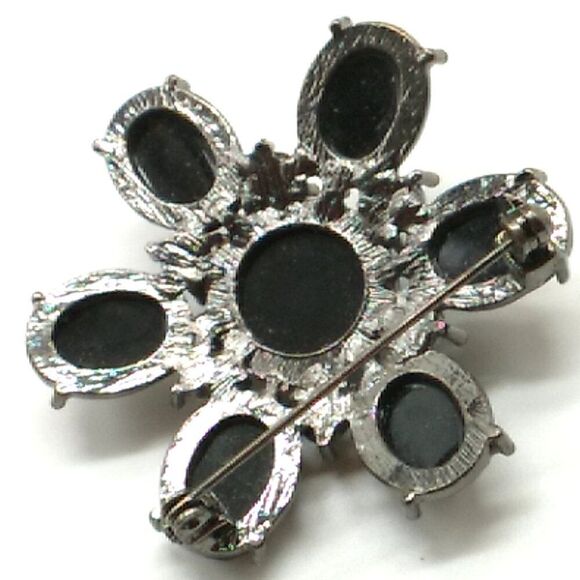 Vintage Black Sunburst Faceted Rhinestone Brooch Pin - Picture 5 of 5